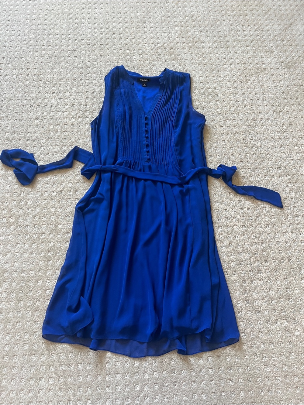 Roz & Ali Cobalt Blue Sleeveless Pleated Front Dress with Waist Tie